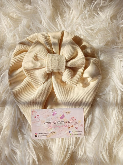 Beige/Vanilla Turban Bow Cap - Basic